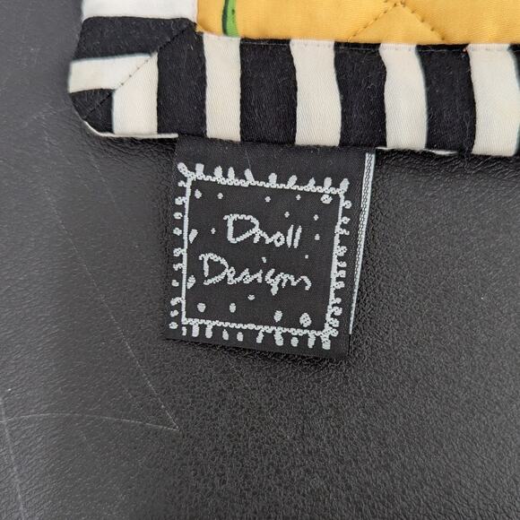 Droll Designs Quilted Placemats Set of 4 Yellow Floral Black Stripe 100% Cotton - Picture 3 of 12